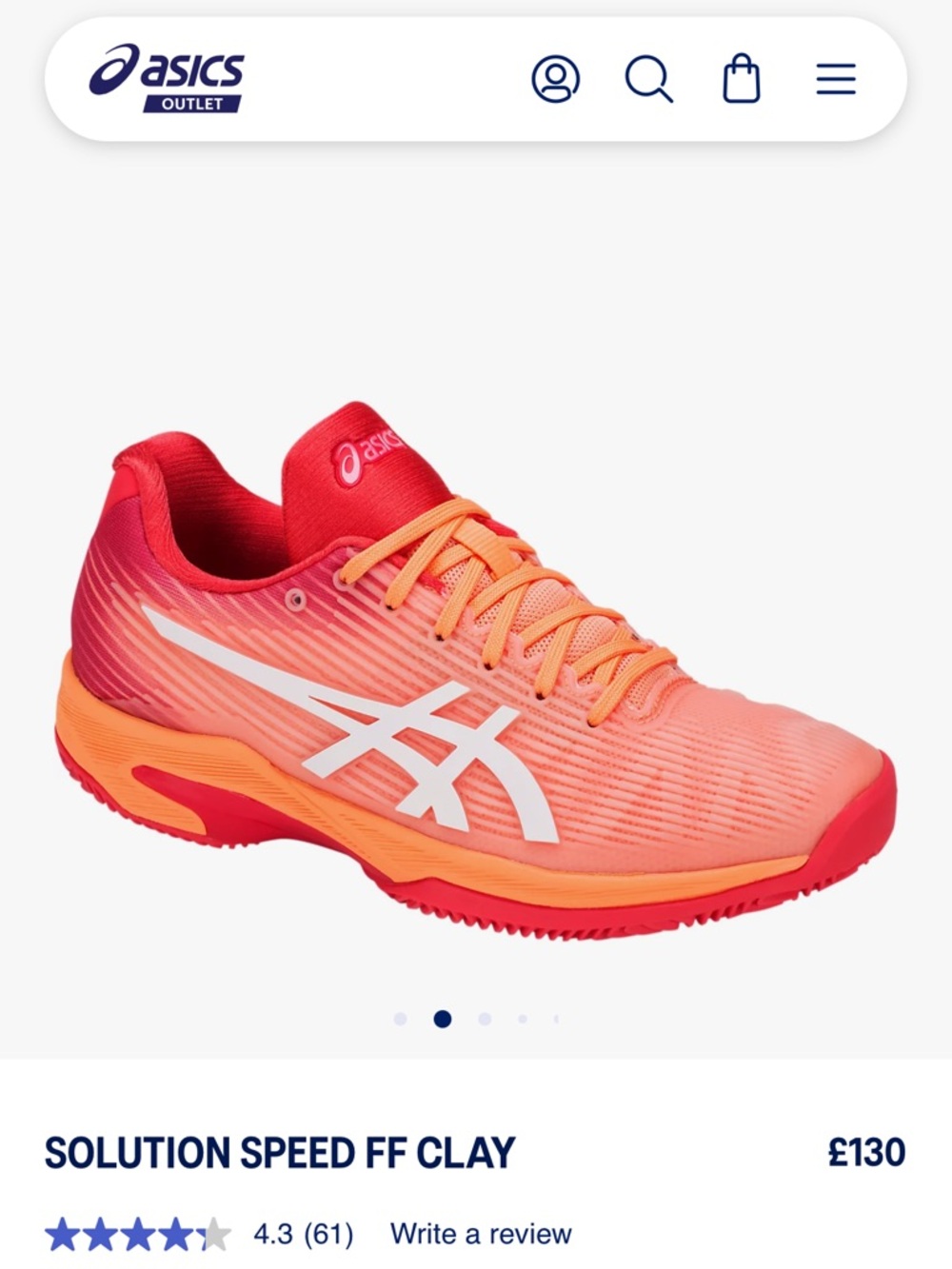 Asics Women Solution Speed FF Clay coral & red Athletic Shoes size US 8.5